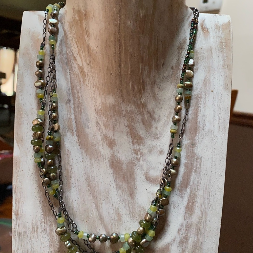 Vintage SILPADA Green and Gold Beaded Necklace
